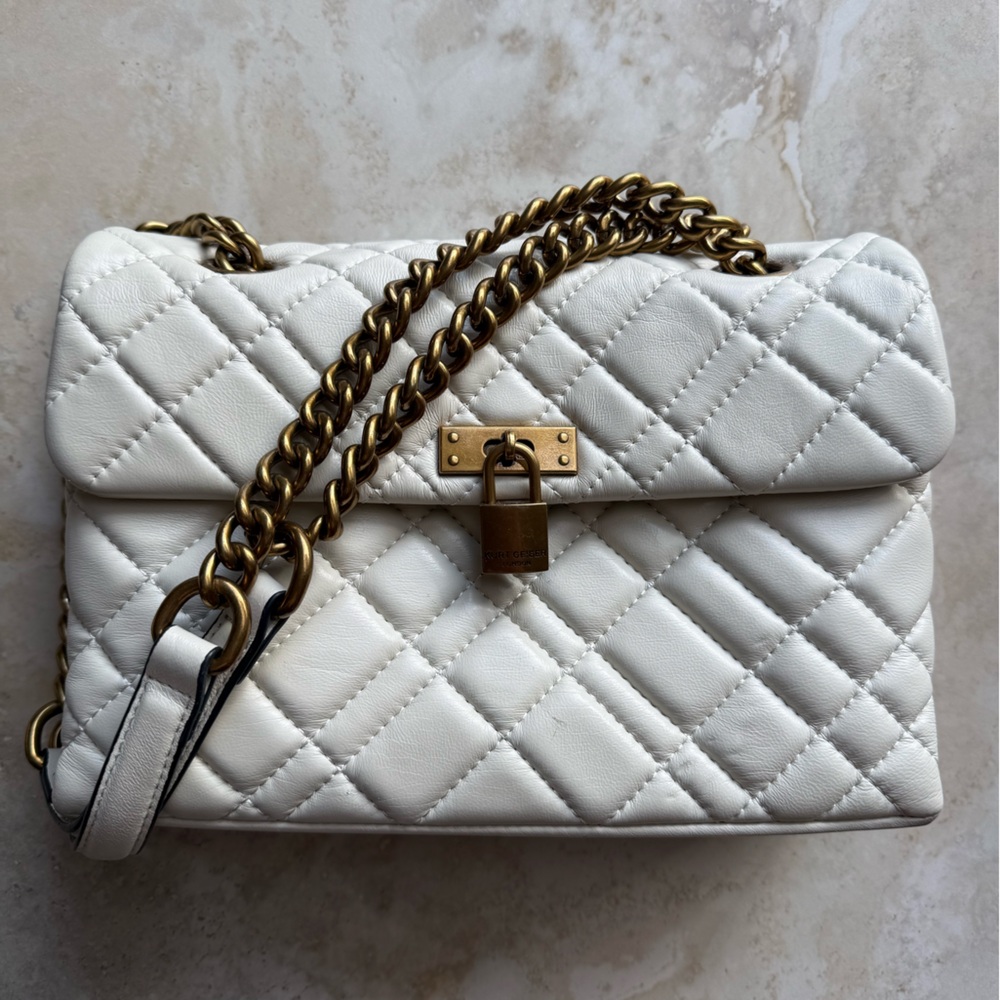 Kurt Geiger White Quilted Shoulder Bag with Gold Chain